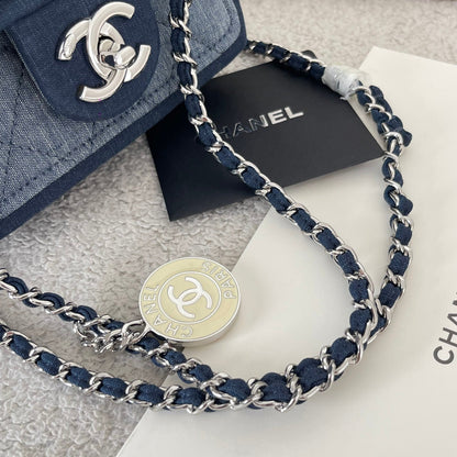 Chanel 2026 Quilted Mini Flap Bag 17cm Blue Denim