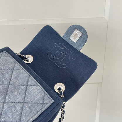 Chanel 2026 Quilted Mini Flap Bag 17cm Blue Denim