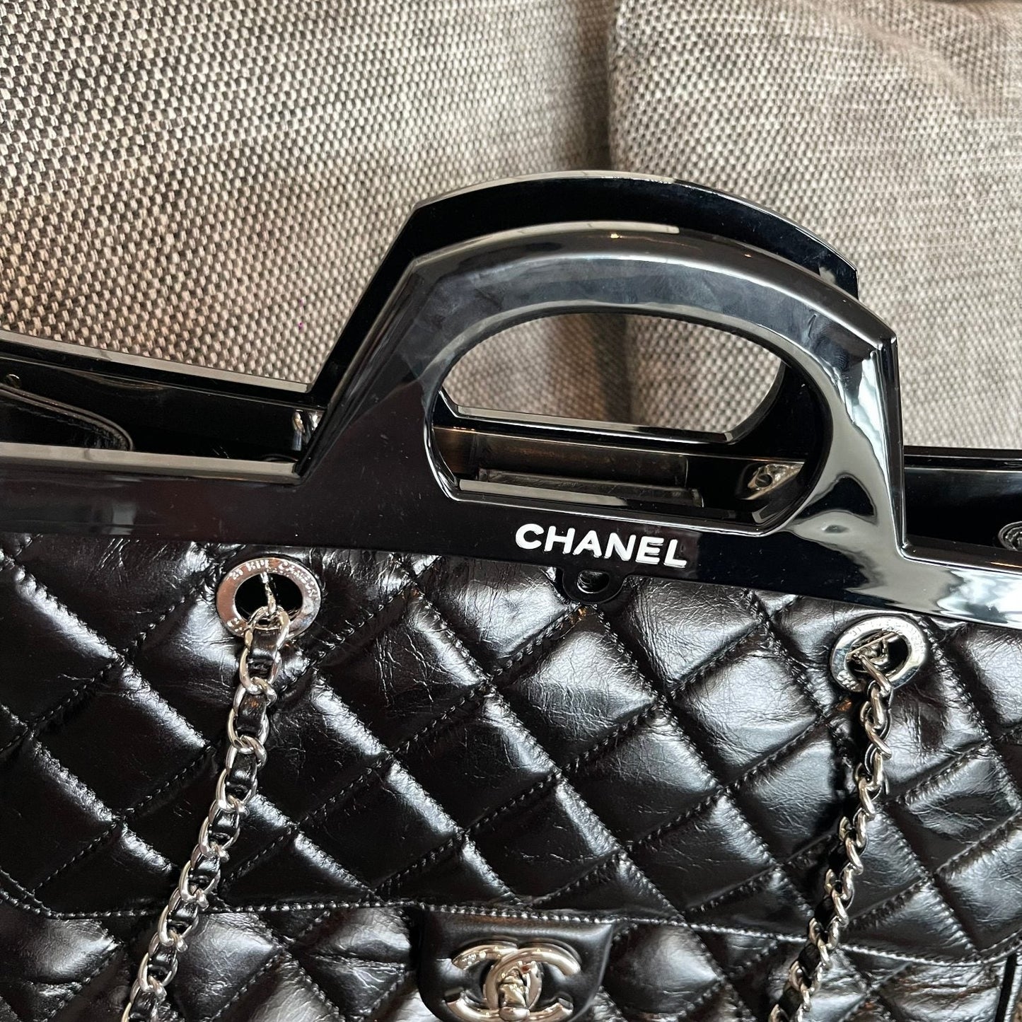 Chanel 2026 CC Delivery Tote Bag 30cm Black Glossy Calfskin