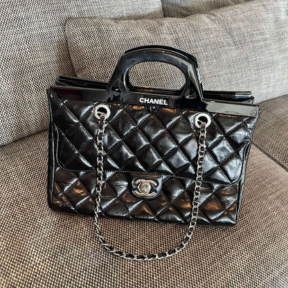 Chanel 2026 CC Delivery Tote Bag 30cm Black Glossy Calfskin