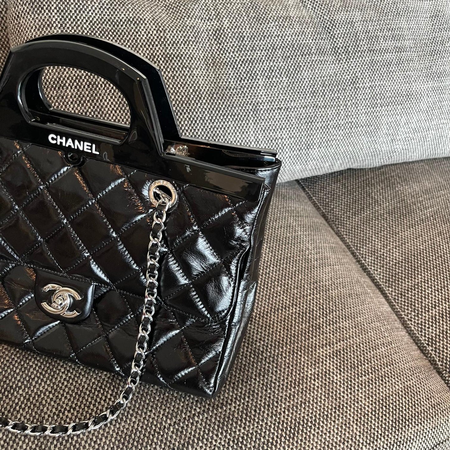 Chanel 2026 CC Delivery Tote Bag 30cm Black Glossy Calfskin