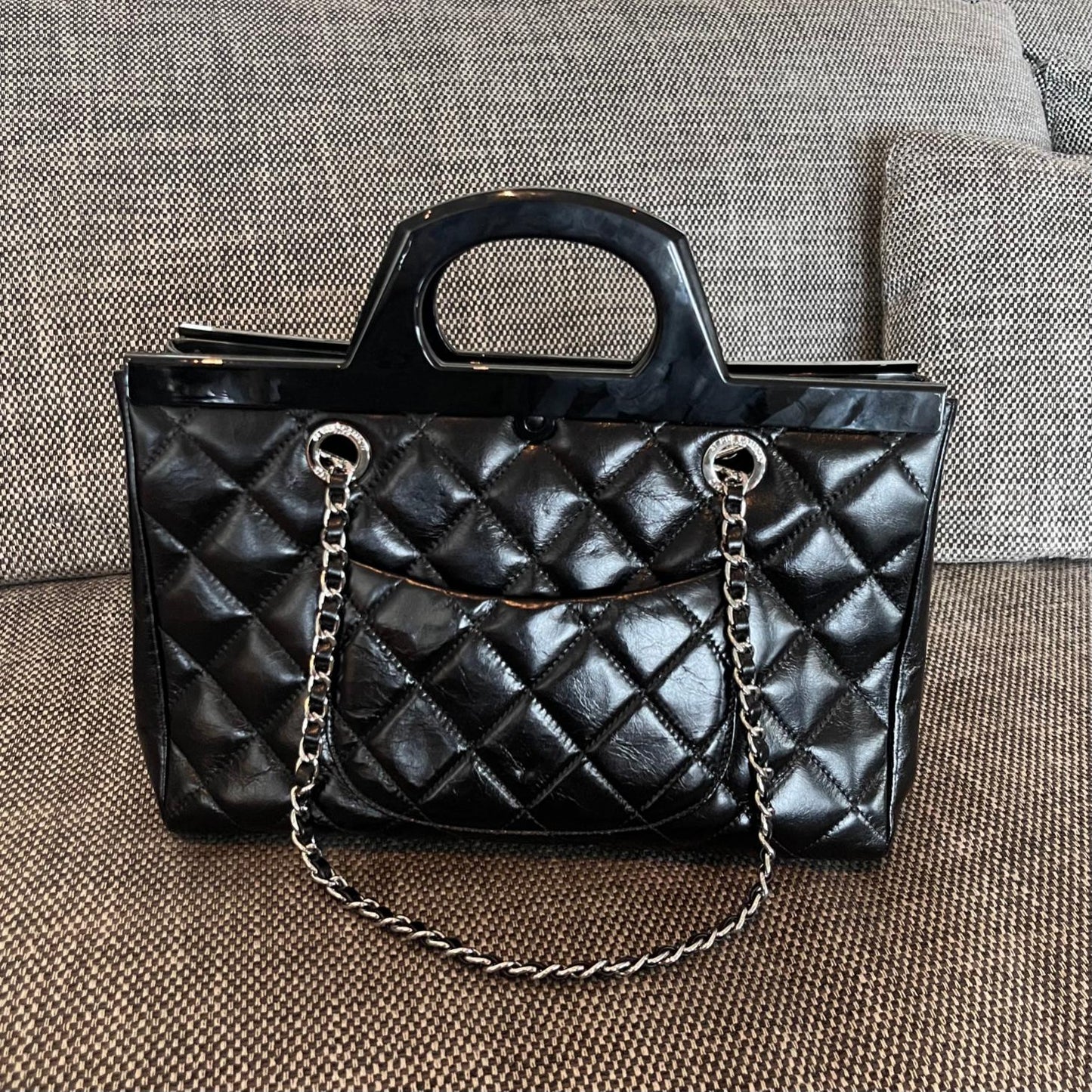 Chanel 2026 CC Delivery Tote Bag 30cm Black Glossy Calfskin