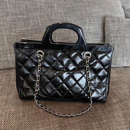 Chanel 2026 CC Delivery Tote Bag 30cm Black Glossy Calfskin