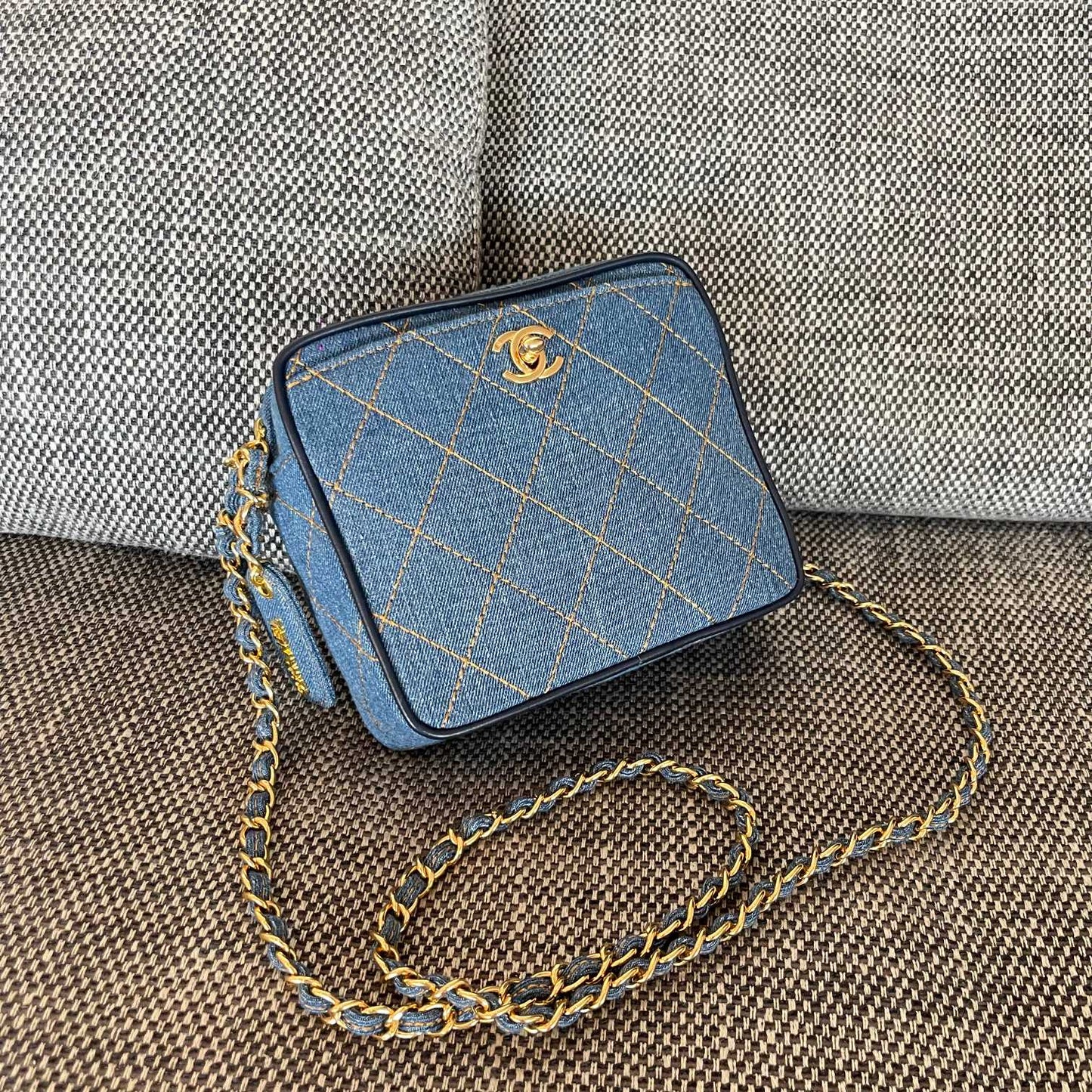 Chanel 2026 Camera Bag 17.5cm Blue Denim Leather