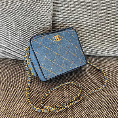 Chanel 2026 Camera Bag 17.5cm Blue Denim Leather