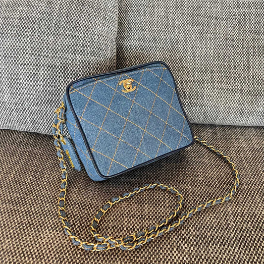 Chanel 2026 Camera Bag 17.5cm Blue Denim Leather