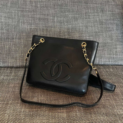 CHANEL 26S FLAP SHOULDER BAG 26 IN BLACK LAMBSKIN GOLD HARDWARE