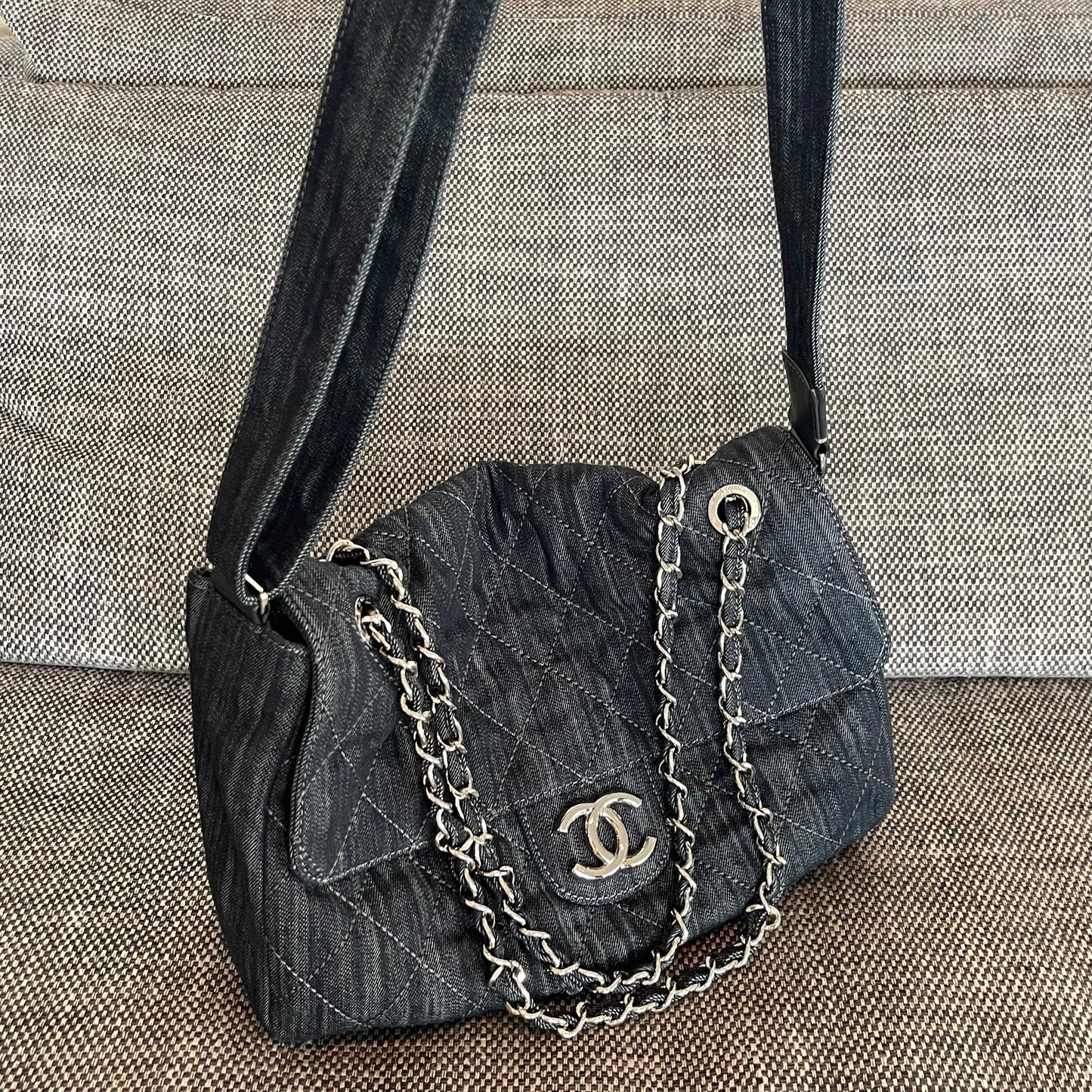 Chanel 2026 Stretch Spirit Messenger Bag Black Denim