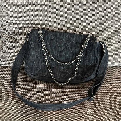 Chanel 2026 Stretch Spirit Messenger Bag Black Denim