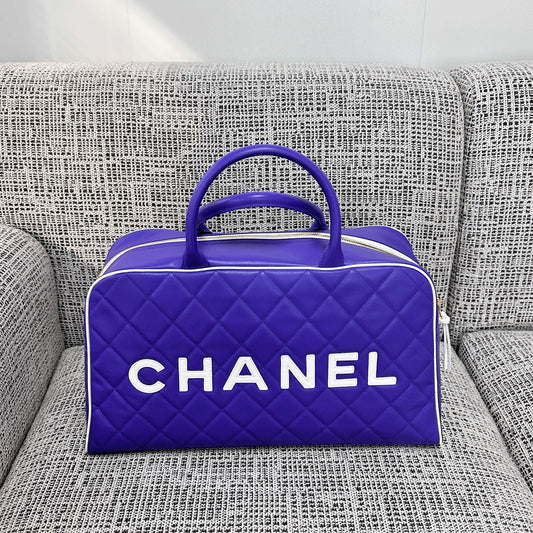 CHANEL 26S BOWLING BAG LARGE 46 IN BLUE PURPLE AND WHITE CALFSKIN GOLD HARDWARE