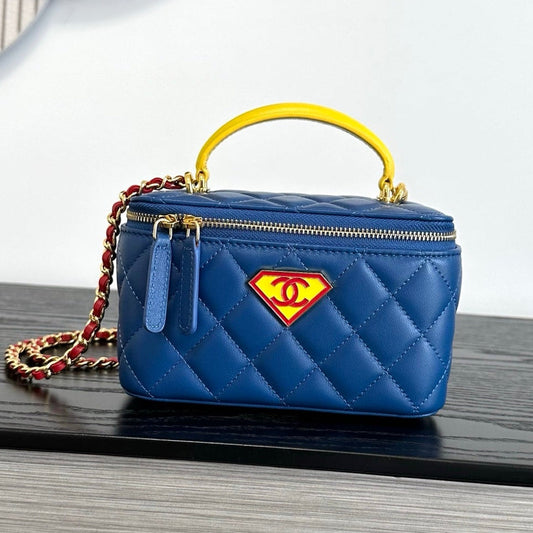 2026 Superman Box Bag 17cm Blue Red Yellow Lambskin 383106