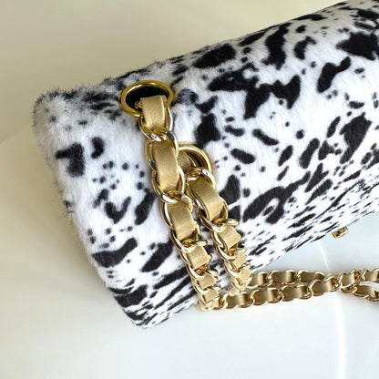 Chanel 2026 Leopard Print Flap Bag White Black Ponyhair Leather