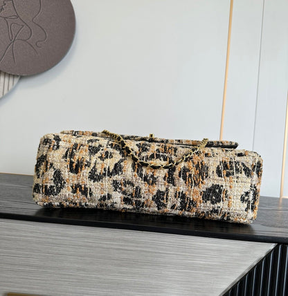 Chanel 2026 Leopard Print CF Maxi Flap Bag Tweed Leather