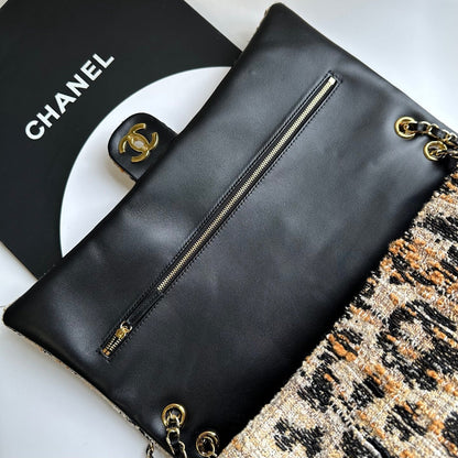 Chanel 2026 Leopard Print CF Maxi Flap Bag Tweed Leather