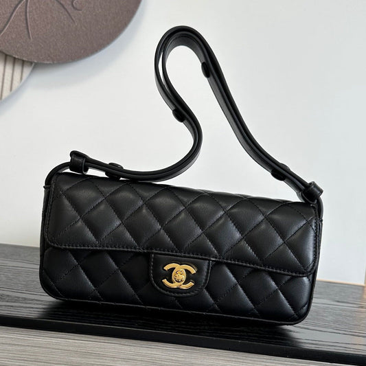 2026 Flap Bag 25cm Black Lambskin With Gold Hardware