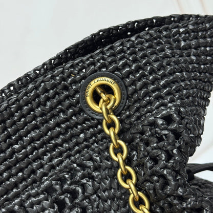 YSL 2026 Jamie Shopping Raffia Handbag 35cm Black Woven