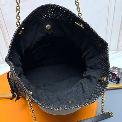 YSL 2026 Jamie Shopping Raffia Handbag 35cm Black Woven