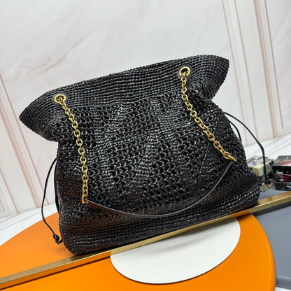 YSL 2026 Jamie Shopping Raffia Handbag 35cm Black Woven