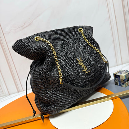 YSL 2026 Jamie Shopping Raffia Handbag 35cm Black Woven