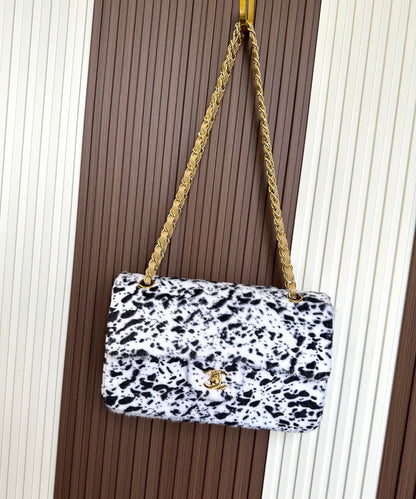 Chanel 2026 Leopard Print Flap Bag White Black Ponyhair Leather