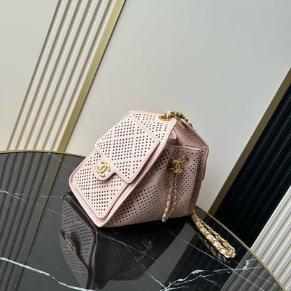CHANEL 26S HOBO BAG 22 IN LIGHT PINK PERFORATED CALFSKIN GOLD HARDWARE