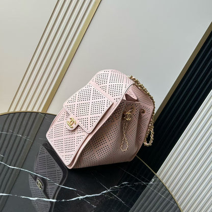 CHANEL 26S HOBO BAG MEDIUM 30 IN LIGHT PINK PERFORATED CALFSKIN GOLD HARDWARE