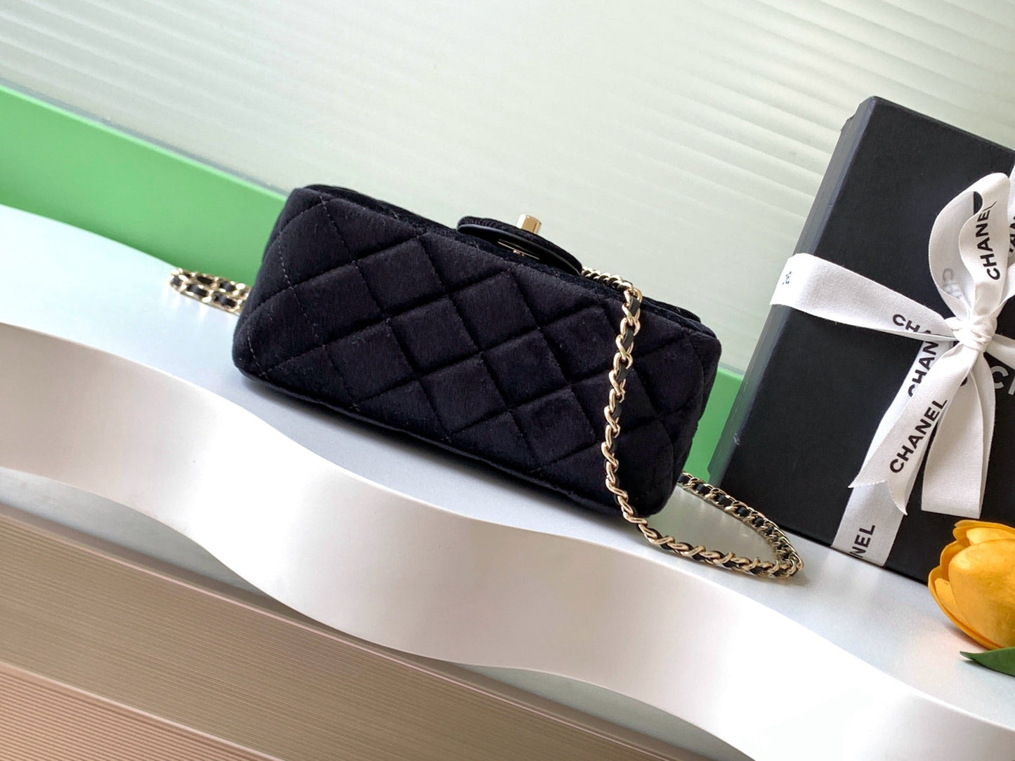 Chanel 2026 Pearl Crush Mini Square Flap 18cm Velvet Leather