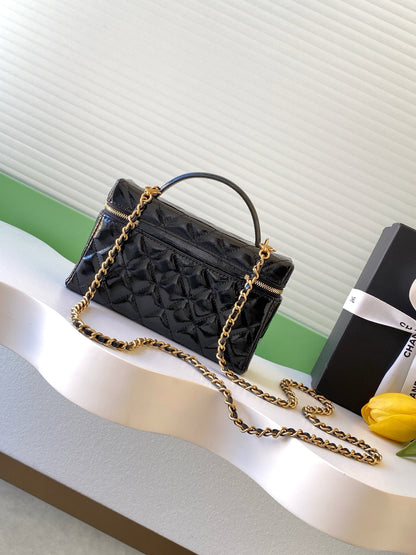 Chanel 2026 Vanity Case Bag 19.5cm Black Patent Leather