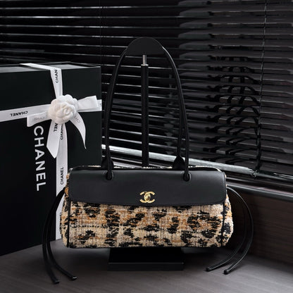 Chanel 2026 Leopard Print Baguette Bag Tweed Leather