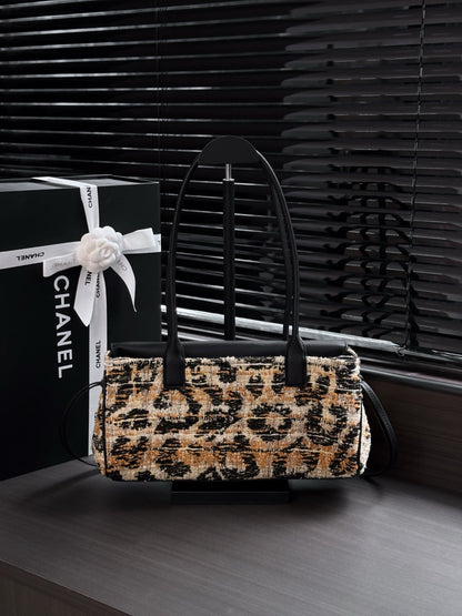 Chanel 2026 Leopard Print Baguette Bag Tweed Leather