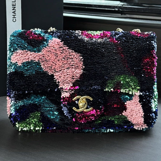 2026 Flap Bag Black Mix Colors Sequin Leather 387779