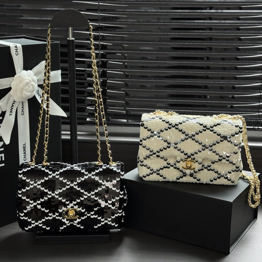 2026 Sparkling Sequined Bag 21cm Leather