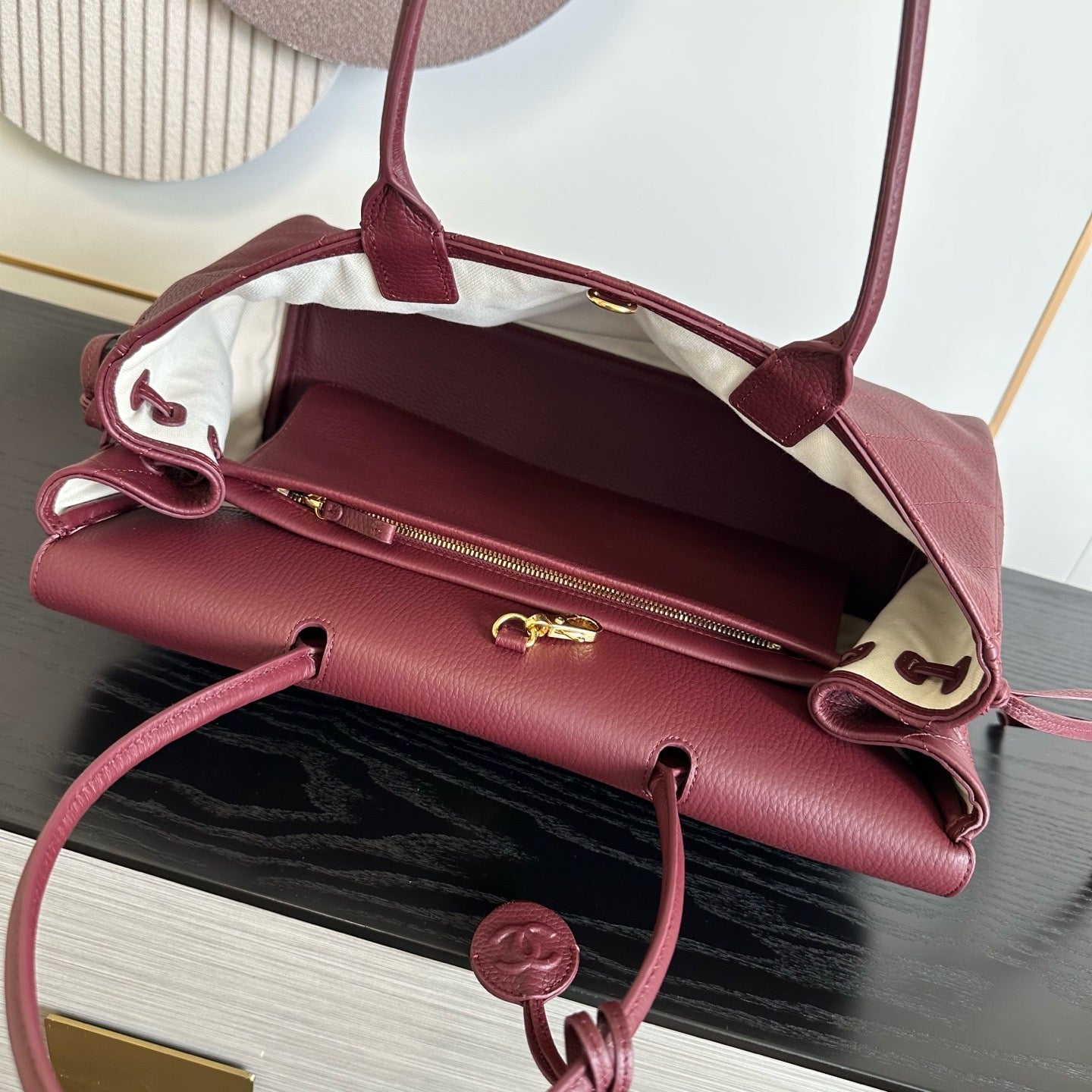 Chanel 2026 Shopping Bag 38cm Burgundy And Brown Calfskin