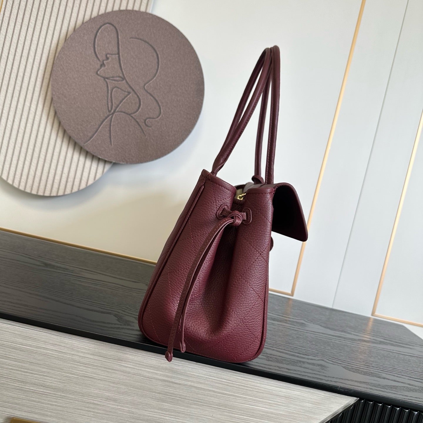 Chanel 2026 Shopping Bag 38cm Burgundy And Brown Calfskin