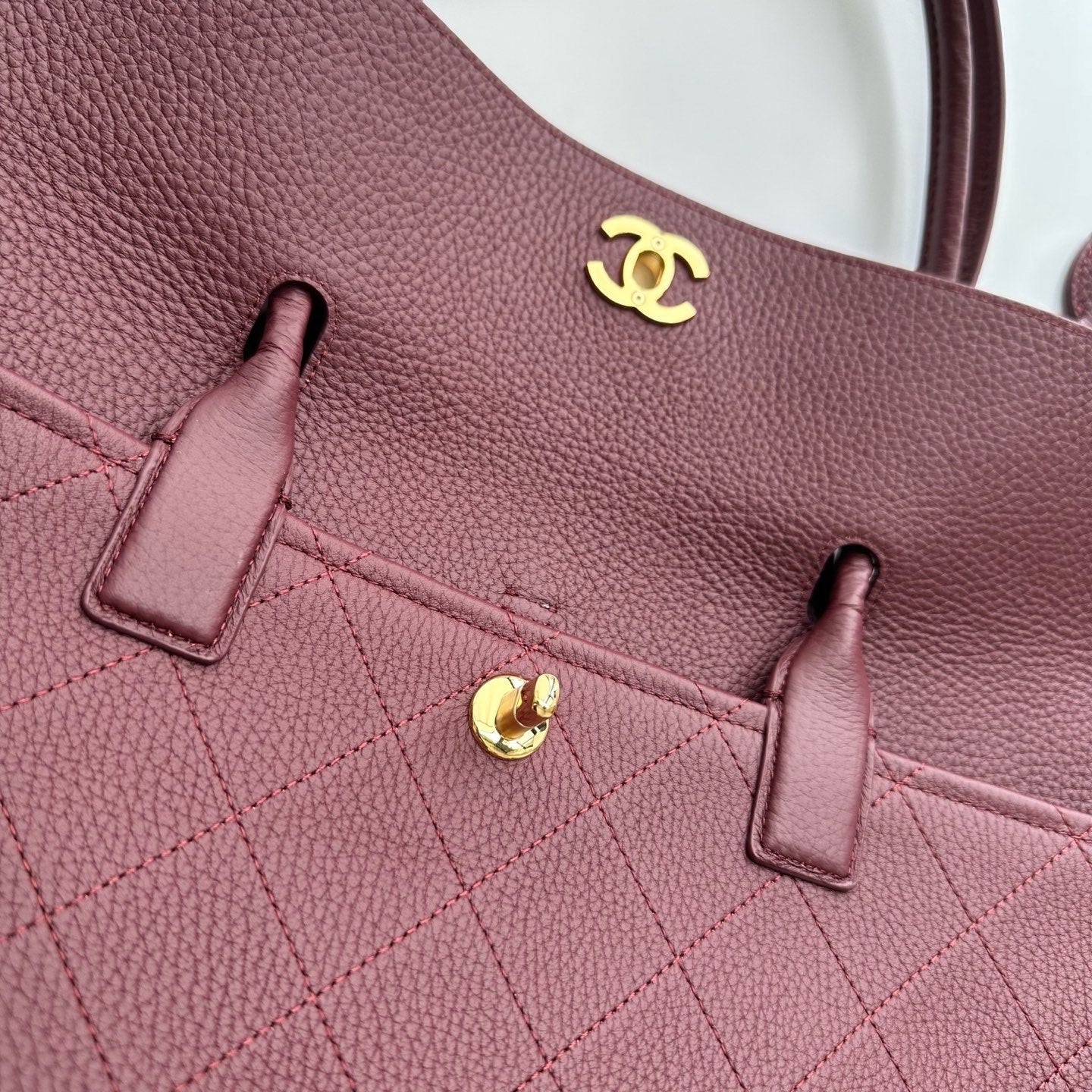 Chanel 2026 Shopping Bag 38cm Burgundy And Brown Calfskin