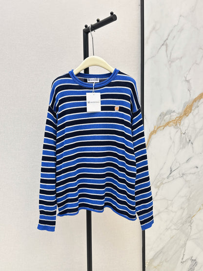 26Latest Autumn/Winter Loose-Fit Striped Sweater with Stick-Figure Motif