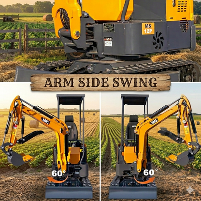 MS12P Mini Excavator B&S Engine, with Side Swing Boom and Hydraulic Thumb