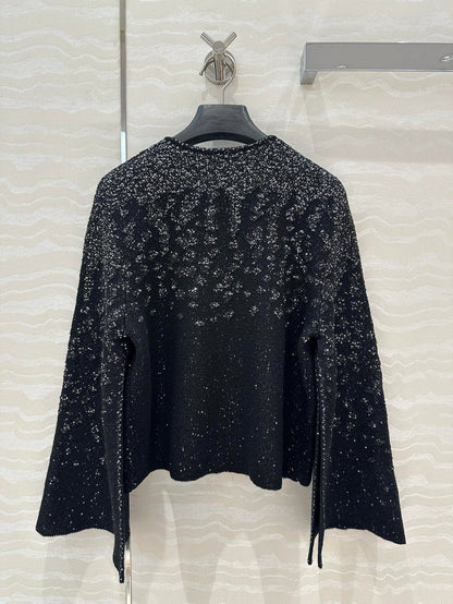 Shimmering Cropped Wide-Sleeve Tweed Jacket