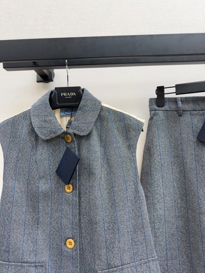 Premium Gray Striped Blazer Vest