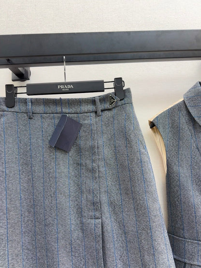Premium Gray Striped Blazer Skirt