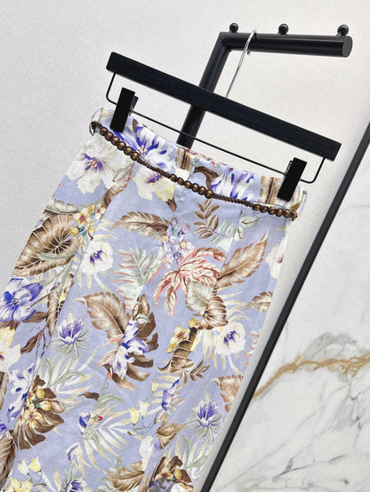 25ss print linen skirt