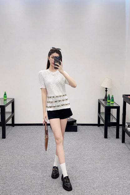 ♥2025 new product Embroidered knitted short sleeves