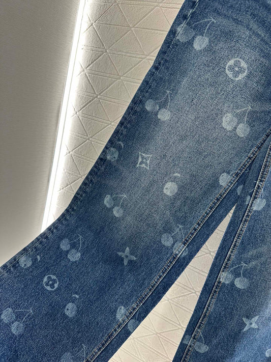 25fw Straight-leg cherry laser denim trousers