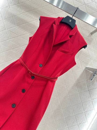 25 Belted vest dress(black/red)