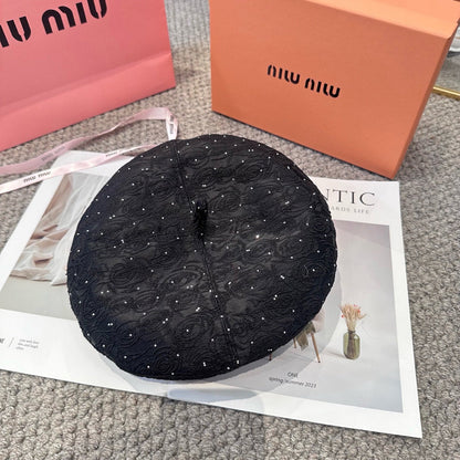 Letter rhinestone beret