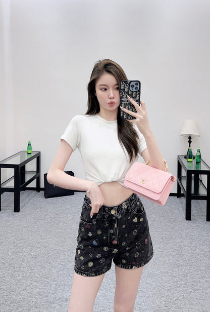 25fw new wide-leg laser denim shorts
