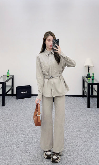 25fw new denim belt jacket with trousers suit