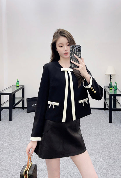 25fw new round neck bow tie jacket