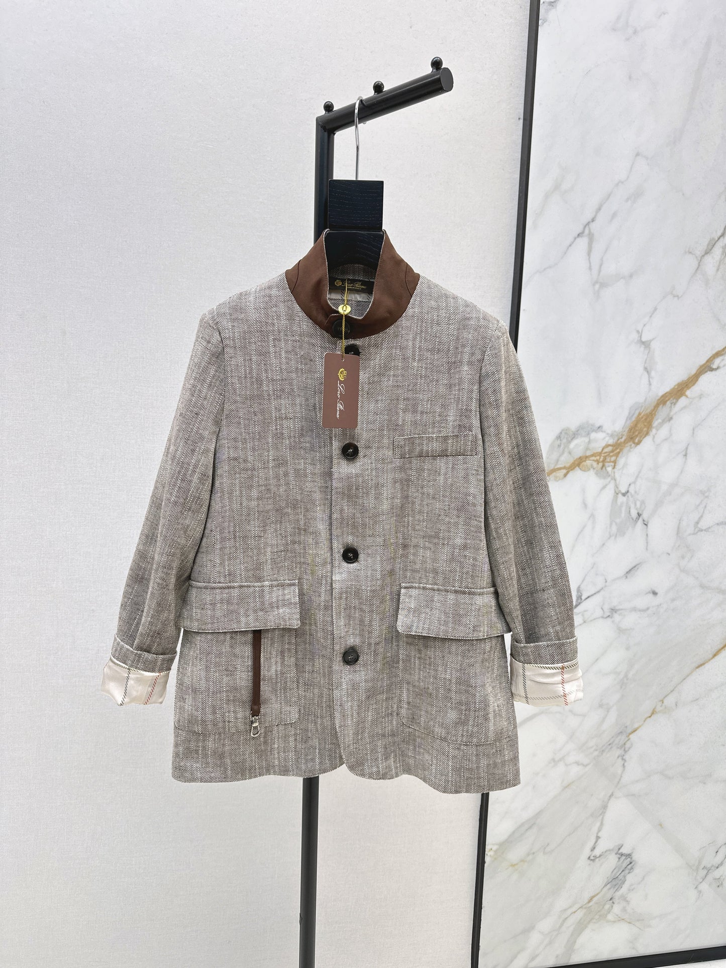 25fw new linen blend stand collar jacket