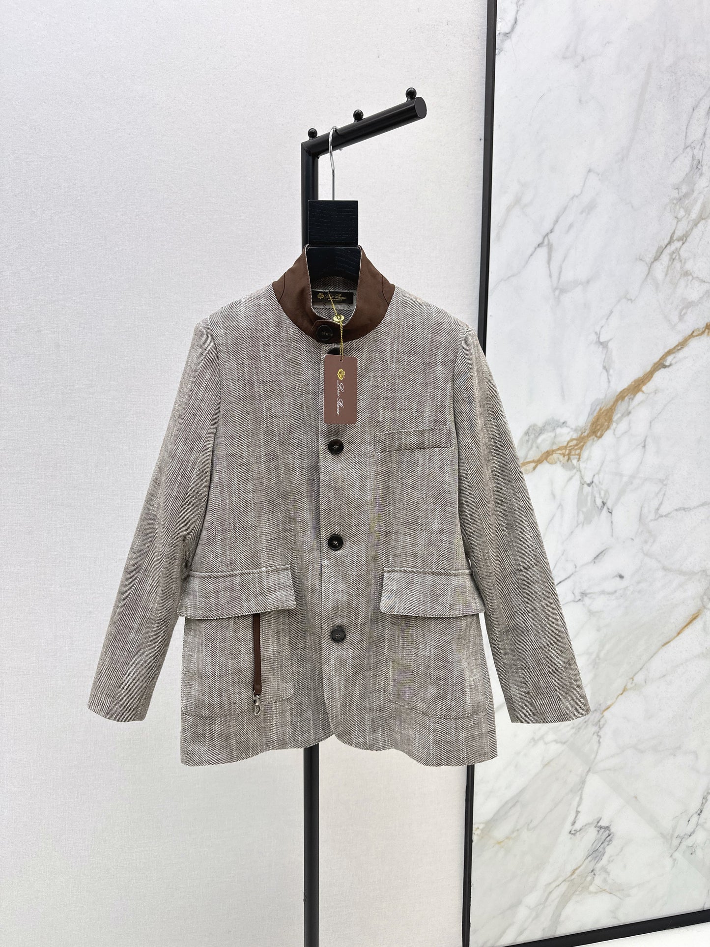 25fw new linen blend stand collar jacket